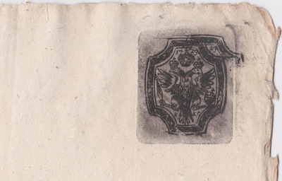 Угловое клеймо на гербовой бумаге 1 Копейка (1729 год)